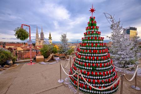 Zagreb Christmas tree and landmarks view on advent marker of upp