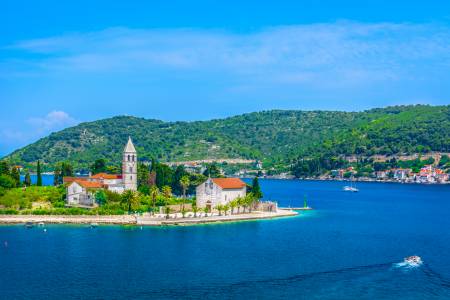 Vis island Croatia. / Aerial view on Vis island landscape, summe