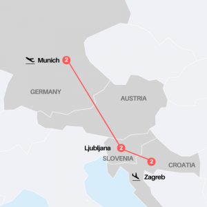 KX604 Tour Map from Zagreb to Munich